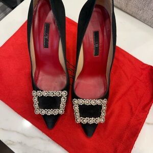 Women's Black Heels with Embellished Buckle